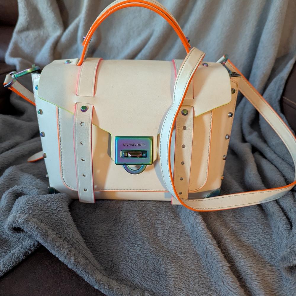 Michael Kors Cream Satchel with Colorful Trim